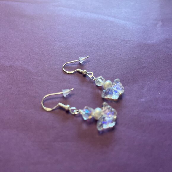 Gorgeous BUTTERFLY, SWAROVSKI CRYSTAL & PEARL Handmade Silver  Earrings #494D - Picture 3 of 3